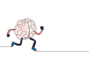 cerebro de dibujo de una sola línea continua corriendo con dibujos animados de zapatos aislados. entrena tu cerebro. concepto creativo. diseño plano de cerebro para ganar deporte. ilustración de vector de diseño gráfico de dibujo de una línea