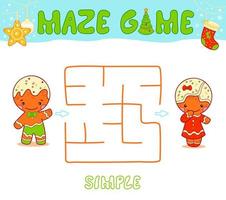 Christmas Maze puzzle game for children. Simple Maze or labyrinth game with Christmas Gingerbread man. vector