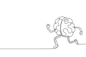 cerebro de dibujo de una sola línea continua corriendo con dibujos animados de zapatos aislados. entrena tu cerebro. concepto creativo. diseño plano de cerebro para ganar deporte. ilustración de vector de diseño gráfico de dibujo de una línea