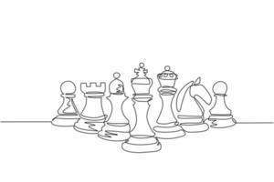 Single one line drawing chess pieces aligned Vector Image