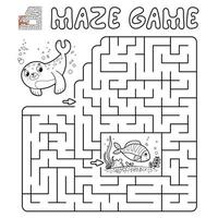 Maze puzzle game for children. Outline maze or labyrinth game with seal. vector