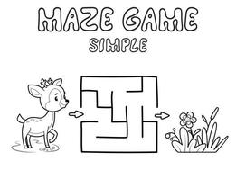 Simple Maze puzzle game for children. Outline simple maze or labyrinth game with deer. vector