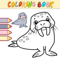 Coloring book or page for kids. walrus black and white vector