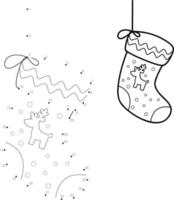 Dot to dot Christmas puzzle for children. Connect dots game. Sock vector