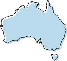 Stylized simple outline map of Australia icon. Blue sketch map of Australia vector illustration