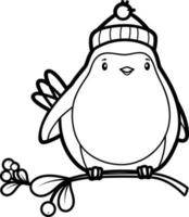 Christmas coloring book or page. Christmas Bird black and white vector illustration