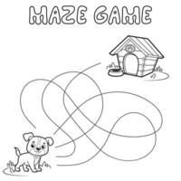 Maze puzzle game for children. Outline maze or labyrinth. Find path game with dog. vector