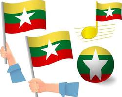Burma flag icon set vector