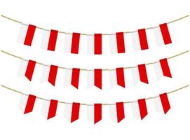 Indonesia flag on the ropes on white background. Set of Patriotic bunting flags. Bunting decoration of Indonesia flag vector