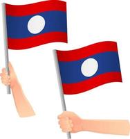 icono de la bandera de laos en la mano vector