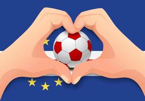 Cape Verde soccer ball and hand heart shape vector