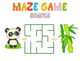 Simple Maze puzzle game for children. Color simple maze or labyrinth game with panda. vector