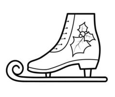 Christmas coloring book or page. Skates black and white vector illustration