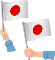 icono de la bandera de japón en la mano vector