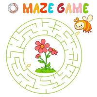 Maze puzzle game for children. Circle maze or labyrinth game with bee. vector