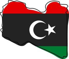 Stylized outline map of Libya with national flag icon. Flag color map of Libya vector illustration.