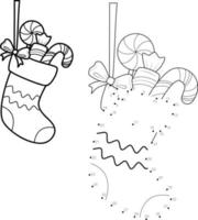 Dot to dot Christmas puzzle for children. Connect dots game. Sock vector