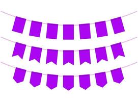 Purple flags for decoration on white background. Bunting flags on the ropes vector