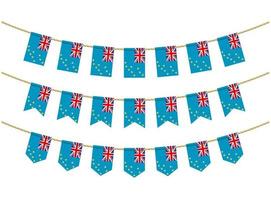 Tuvalu flag on the ropes on white background. Set of Patriotic bunting flags. Bunting decoration of Tuvalu flag vector