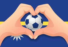 balón de fútbol nauru y forma de corazón de mano vector