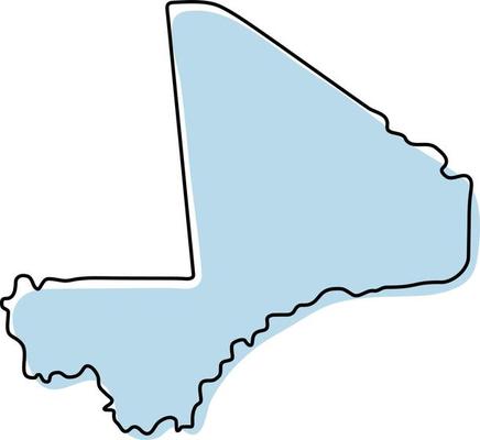Stylized simple outline map of Mali icon. Blue sketch map of Mali vector illustration