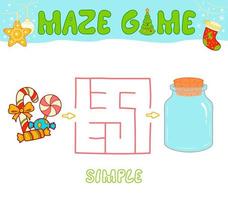Christmas Maze puzzle game for children. Simple Maze or labyrinth game with Christmas Candy. vector