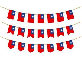 Taiwan flag on the ropes on white background. Set of Patriotic bunting flags. Bunting decoration of Taiwan flag vector