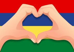 Mauritius flag and hand heart shape vector