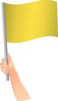 bandera amarilla en el icono de la mano vector