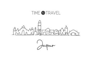 un dibujo de línea continua del horizonte de la ciudad de jaipur, india. hermoso hito. Póster de decoración de pared para el hogar, turismo, viajes, paisaje mundial, arte impreso. elegante ilustración de vector de diseño de dibujo de una sola línea