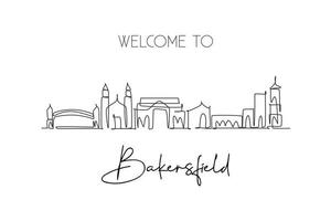 One single line drawing Bakersfield city skyline, California. Historical town landscape in the world. Best holiday destination. Editable stroke trendy continuous line draw design vector illustration