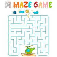 Maze puzzle game for children. Maze or labyrinth game with helicopter. vector