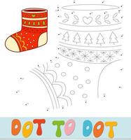 Dot to dot Christmas puzzle. Connect dots game. Sock vector illustration