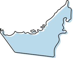 Stylized simple outline map of United Arab Emirates icon. Blue sketch map of United Arab Emirates vector illustration