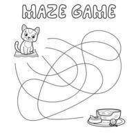 Maze puzzle game for children. Outline maze or labyrinth. Find path game with cat. vector