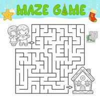 Christmas Maze puzzle game for children. Outline maze or labyrinth game with christmas Gingerbread man and Gingerbread house. vector