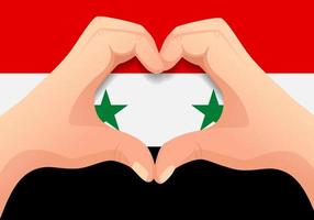 bandera siria y forma de corazón de mano vector