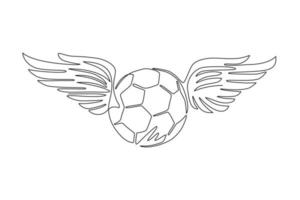 pelota de fútbol de dibujo de línea continua única con diseño de fútbol de emblema de alas. logotipo de fútbol alado o símbolo del club de fútbol. textura transparente con balones de fútbol alados conceptuales. vector de dibujo de una línea