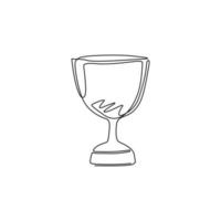 Single continuous line drawing winning trophy icon winner first position competition success sport best leadership compete and challenge theme. Dynamic one line draw graphic design vector illustration