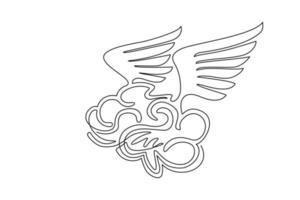 Continuous one line drawing brain with wings fly in the sky. Flying brain icon. Brains of the dreamer. Free mind logo template design label emblem. Single line draw design vector graphic illustration