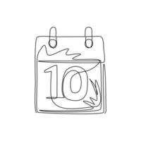 Single continuous line drawing calendar icon logo. Date, day of month Sunday, Monday, Tuesday, Wednesday, Thursday, Friday, Saturday. Weekend. Dynamic one line draw graphic design vector illustration