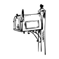 Mailbox sketch. American black close mailbox. Vector hand-drawn illustration.