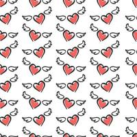 Heart with wings seamless pattern. Symbol of love. Holiday background. Vector hand-drawn illustration.