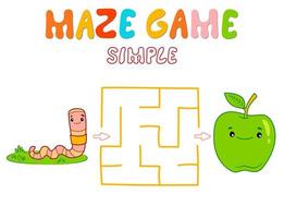 Simple Maze puzzle game for children. Color simple maze or labyrinth game with worm. vector