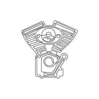 Single continuous line drawing motorcycle club logo with motor, bikers club logo, custom motorcycles service icon. Motorcycle engine symbol. Dynamic one line draw graphic design vector illustration