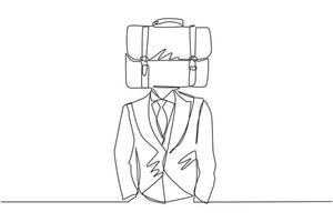 Continuous one line drawing businessman with briefcase instead of head, symbolizing avarice, broker, money, success. Successful business pleasure goal. Single line design vector graphic illustration