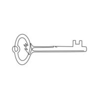 Llave llave en mano vintage de dibujo de una sola línea aislada. logotipo, signo simbolizado mantenido en secreto. protección de datos personales, seguridad antivirus en Internet. ilustración de vector gráfico de diseño de dibujo de línea continua