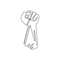 Continuous one line drawing raised strong clenched fist icon. Proletarian protest. Best fighter logo, champion concept. Freedom for the personality. Single line draw design vector graphic illustration