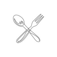 Single one line drawing fork spoon logo icon. Delicious food delivery, catering business restaurant, fast food area symbol flat isolated. Modern continuous line draw design graphic vector illustration