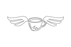 Single one line drawing cup of coffee with wings. Idea for advertising coffee drinks, business card, branding and corporate identity. Modern continuous line draw design graphic vector illustration